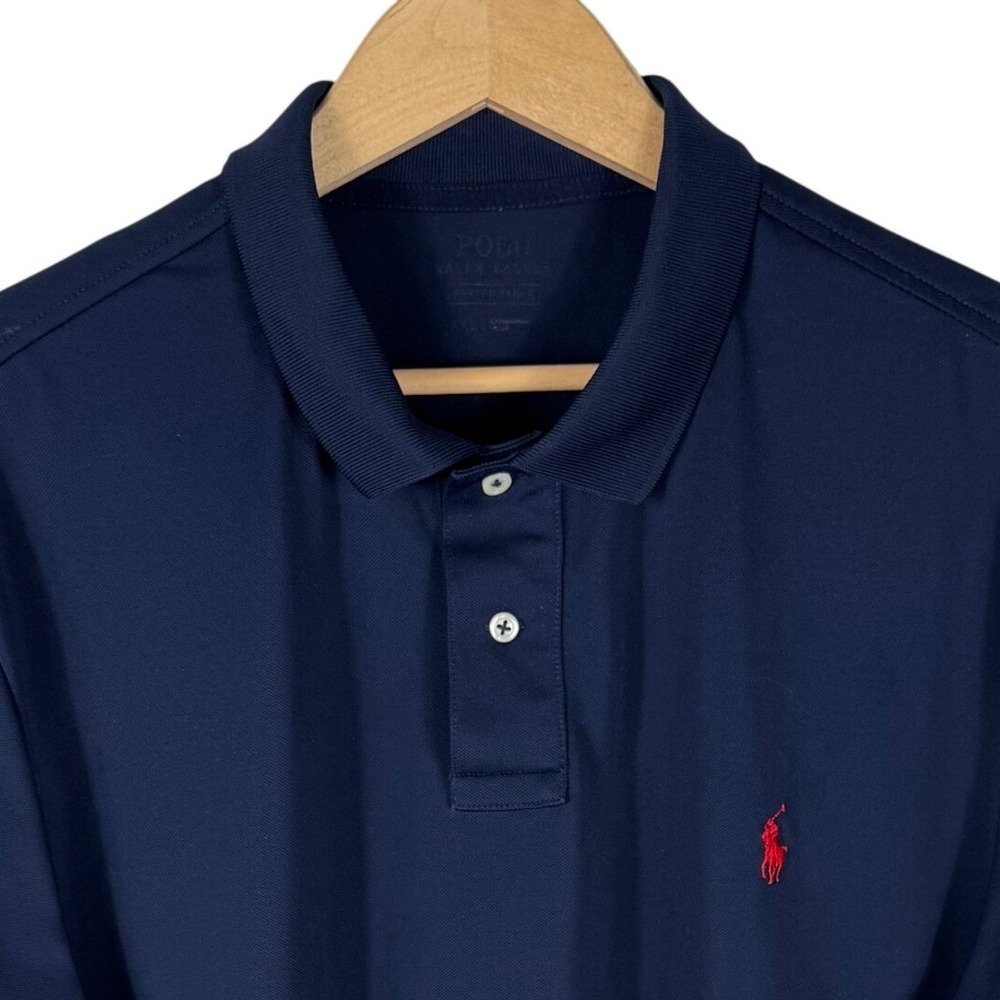 Polo Ralph Lauren Mens Performance Polo Shirt Navy Blue Red Pony XXL 2XL Stretch